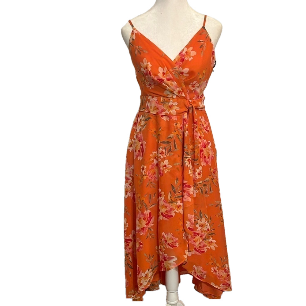 VINCE CAMUTO NWT Womens Belted Surplice tulip style high/low hemline midi dress - Picture 2 of 10